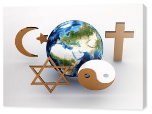 Symbole religijne naszej planety. obraz 3D