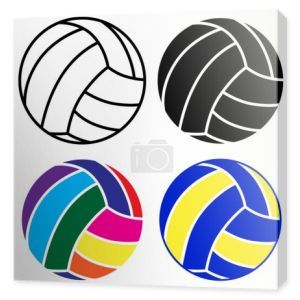 Siatkówka piłka ikonę zestaw z piłką czarny, biały i kolorowy na białym tle, projektowania ilustracja wektorowa