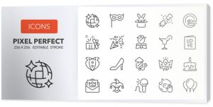 Party thin line icon set. Outline symbol collection. Editable vector stroke. 256x256 Pixel Perfect scalable to 128px, 64px...