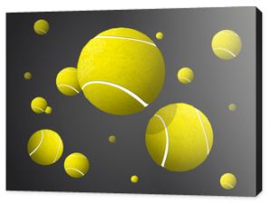 Ruchome piłki tenisowe latające, spadające na białym tle na ciemnym tle.