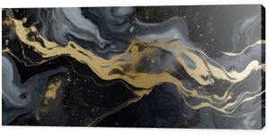 Abstract marble marbled ink painted painting texture luxury background banner - Black gray swirls gold painted splashes (Generative Ai)