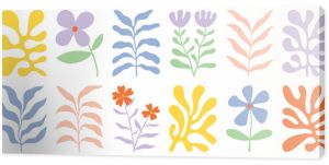 Botanical doodle background vector set. Flower and leaves abstract shape doodle art design for print, wallpaper, clipart, wall art for home decoration.
