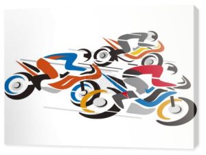 Konkurs motocyklowy.Ilustracja trzech motocyklistów w pełnej prędkości.Wektor dostępny.