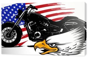 motocykl z głowy orła i amerykańską flagę wektor