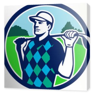 Golfer Golf Club Ramiona Koło Retro