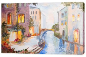 Obraz olejny - kanał w Wenecji, Włochy, współczesny impresjonizm, kol