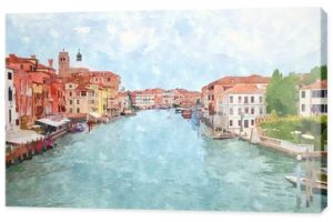 Streszczenie akwarela obraz cyfrowy generowane głównego kanału wodnego w Wenecji.