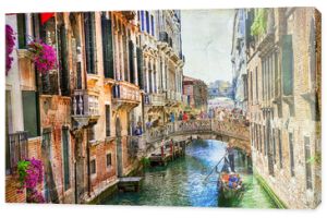 Romantyczna Wenecja - kanały i gondole. grafika w stylu malarstwa