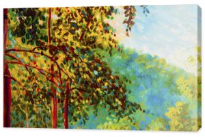 Obraz olejny pejzaż na płótnie - kolorowe jesienne drzewa.