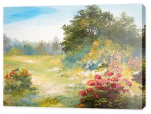 Oil Painting - field with flowers and forest