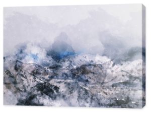 Krajobraz gór zimą, cyfrowe malowanie akwarelą