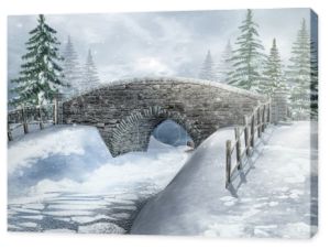 śnieżny krajobraz z mostu