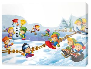 ilustracja kreskówka śnieg walki - Dokonywanie snowman - dla dzieci