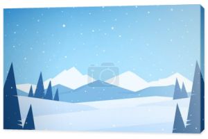 Ilustracja wektorowa: zima Snowy góry krajobraz z sosny, wzgórza i szczyty