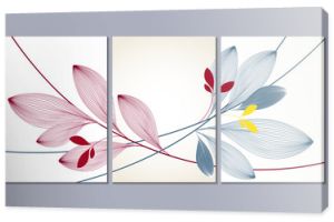 A set of three wall paintings, canvas for the living room. Poster element for interior design of a dining room, bedroom, office. Abstract floral background wiht abstract leaves.Home decor of the walls