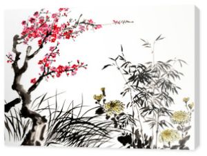 Chiński tradycyjny wyróżnia się wspaniałym dekoracyjnym ręcznie malowanym tuszem bambusowym, orchideą, kwiatem śliwy, chryzantemą