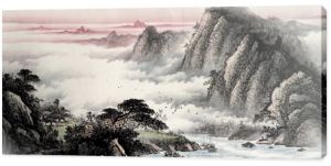 Chiński tradycyjny obraz kultury malarstwa wodnego i wodnego krajobrazu water
