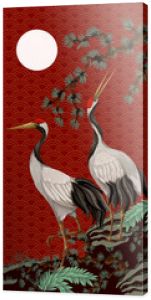 Parawan w stylu chinoiserie z białymi żurawiami. Wektor.