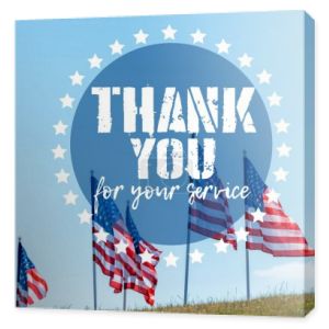narodowych amerykańskich flag na zielonej trawie przeciwko błękitne niebo z Dziękuję za ilustrację usługi