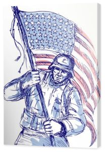 amerykański żołnierz prowadzenia flagi