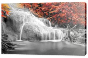 Fotografia czarno-biała z akcentem - Wodospad jesienią