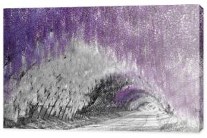 Fotografia czarno-biala z fioletowym akcentem - Kwiecisty tunel