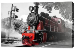 Fotografia czarno-biała z czerwonym akcentem - Pociąg