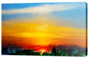 Wibrujący zachód słońca krajobraz ilustracji tła