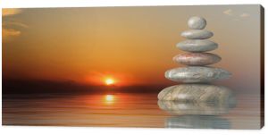 Stos kamieni Zen o zachodzie słońca. ilustracja 3d