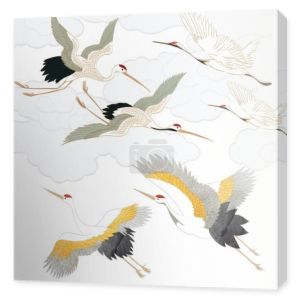 Dźwig ptaków ręcznie rysowane elementy linii wektor. Orientalna ikona zwierząt w stylu vintage.