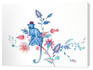 Piękna kompozycja kwiatowa z akwarelowymi elementami kwiatowymi malowanymi w starym tradycyjnym tureckim arabskim stylu. Ilustracja sztuki magazyn.